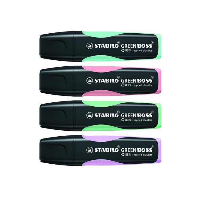 STABILO GREEN BOSS szövegkiemelő 4 dB Vésőhegyű Zöld, Menta, Rózsaszín, Ibolya (6070/4-2)