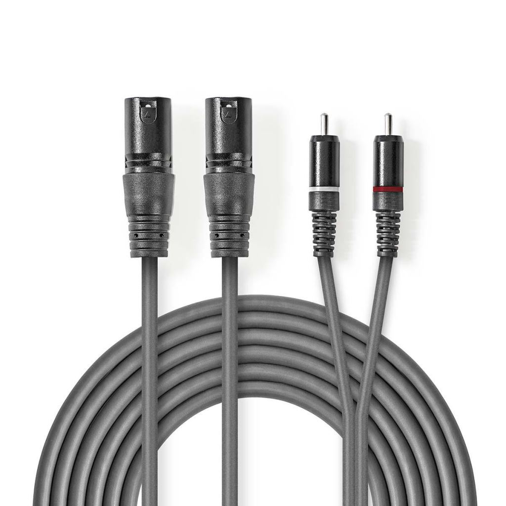 Nedis XLR 3-tűs Dugasz x2, RCA Dugasz x2, PVC, nikkelezett, szimmetrikus audió kábel, 3m, sötét szürke (COTH15210GY30) (COTH15210GY30)