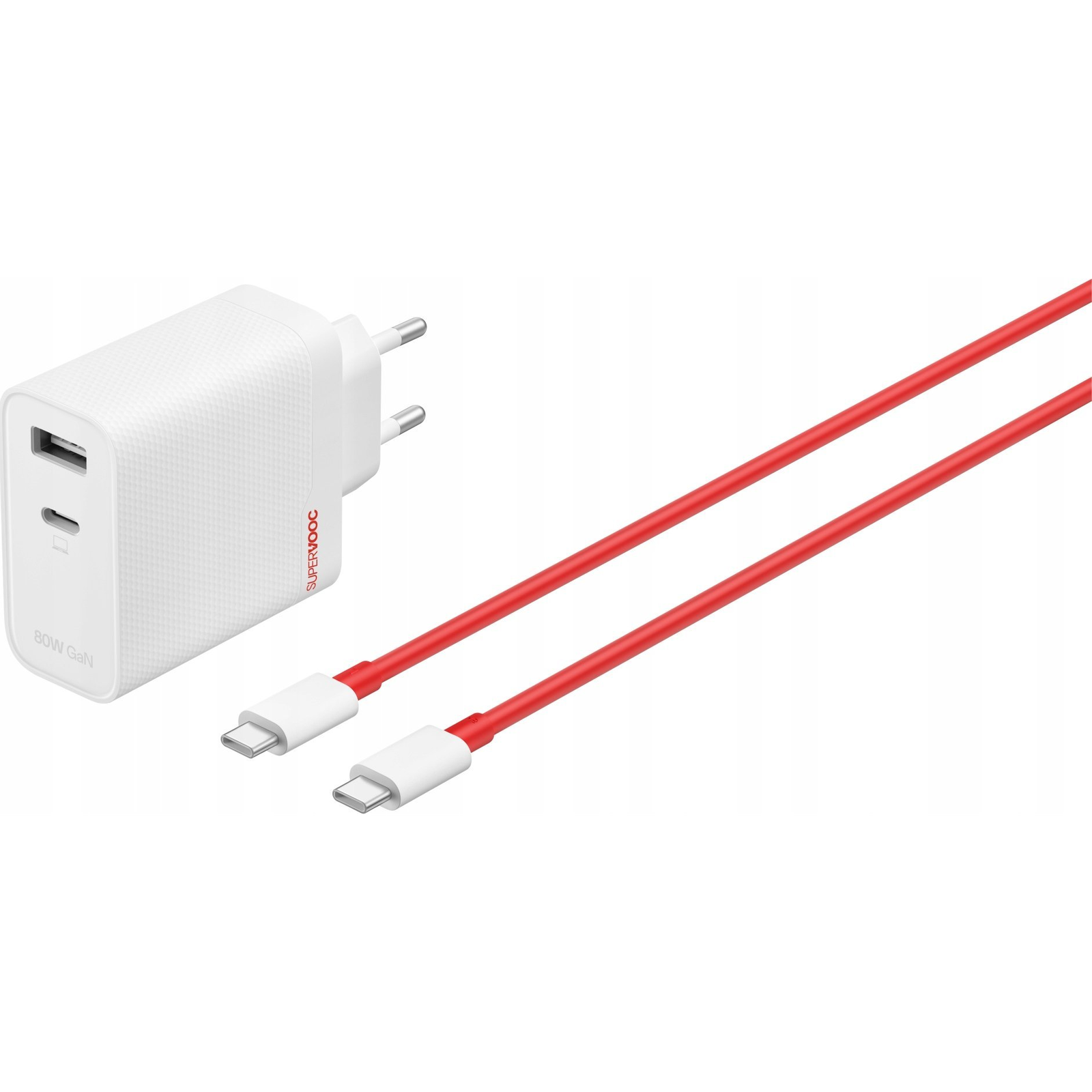 Oneplus Supervooc Hálózati Töltő Usb+type-C Aljzat 80w, Gan + Type-C Kábel, Fehér (5461100597)