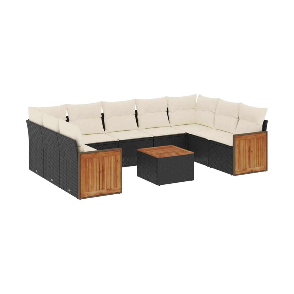 10 részes fekete polyrattan kerti ülőgarnitúra párnákkal (3227960)