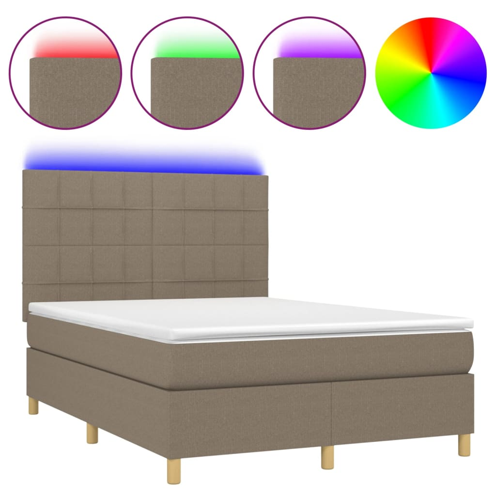 tópszínű szövet rugós és LED-es ágy matraccal 140x190cm (3135433)