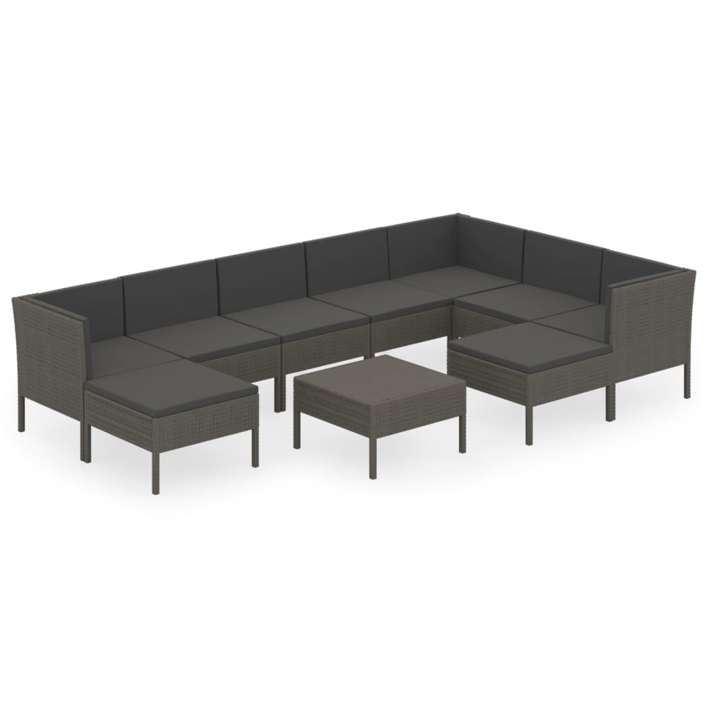 10 részes szürke polyrattan kerti ülőgarnitúra párnákkal (3094438)