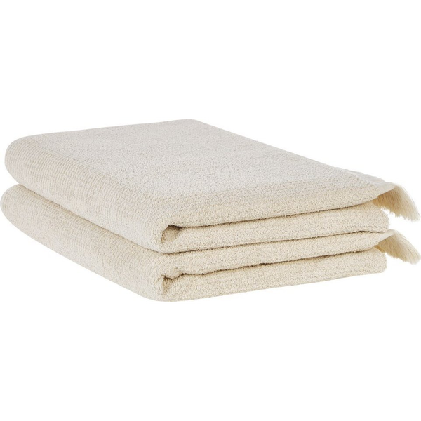 Conjunto De 2 Toallas De Algodón Beige Rizo Textura Borlas Decorativas Baño Atiu