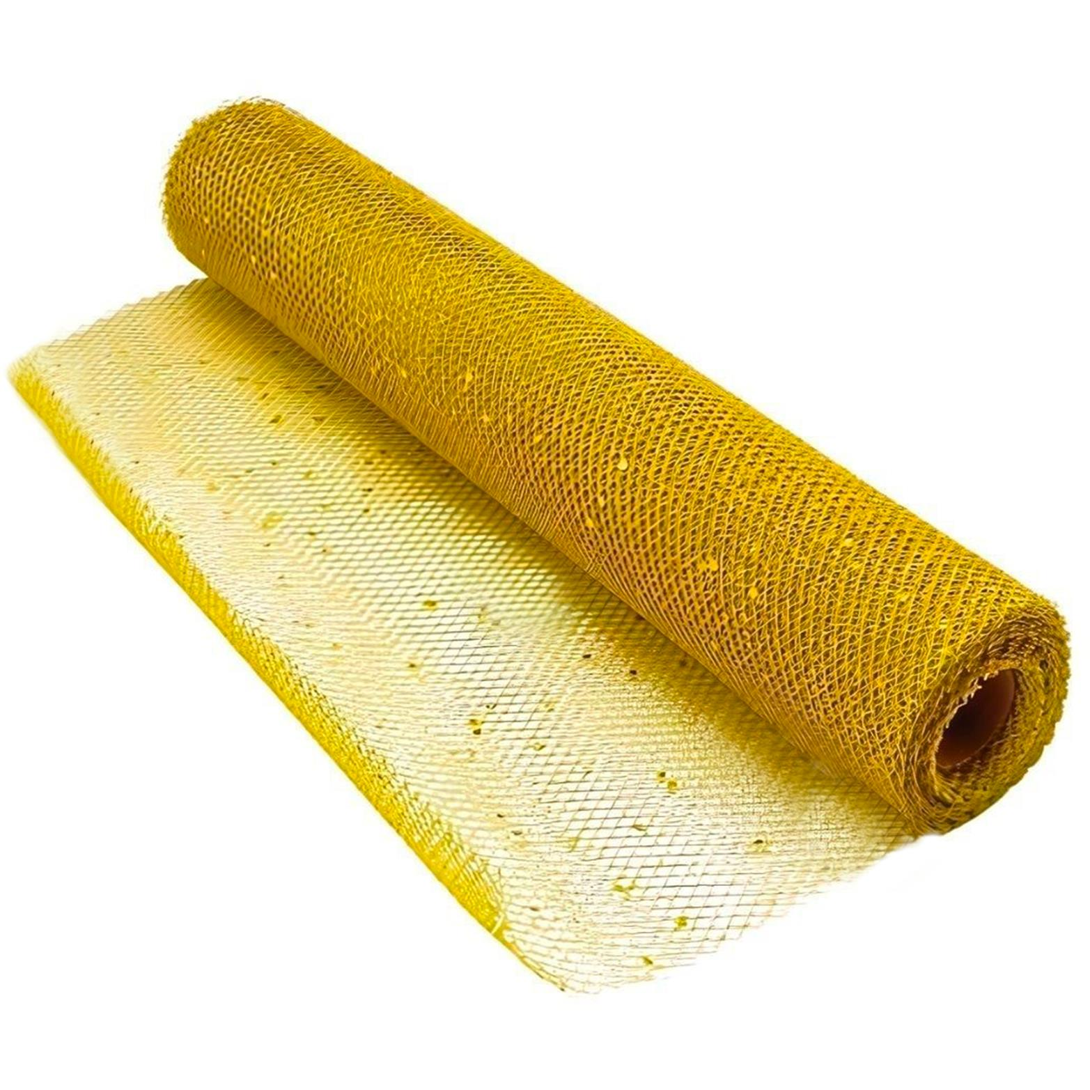 LAALU karácsonyi dekoráció - hálós tekercs csillámmal, 36 cm x 500 cm, arany (LAU-2136)