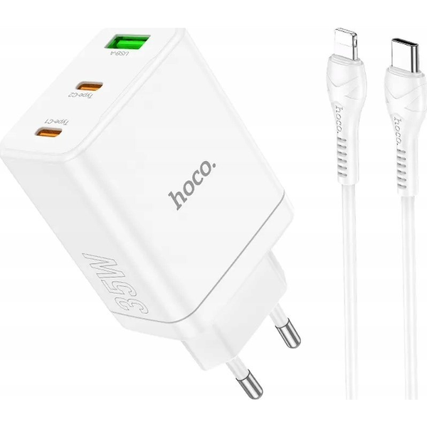 HOCO síťová nabíječka 2 x Typ C + USB A + kabel Typ C na Lightning QC PD