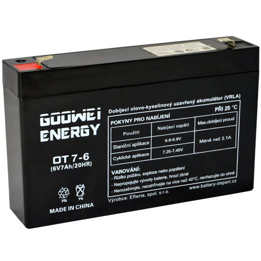 GOOWEI ENERGY Karbantartásmentes ólomakkumulátor OT7-6, 6V, 7Ah (OT7-6)