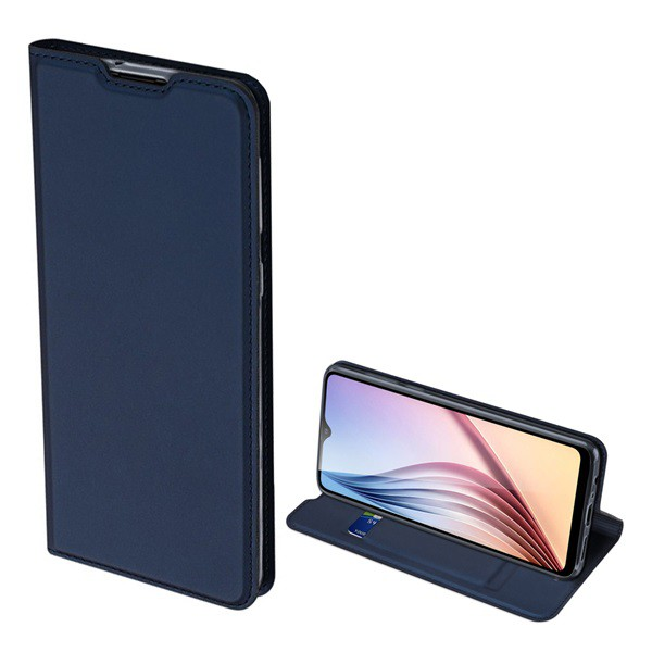 DUX DUCIS SKIN PRO tok álló, bőr hatású (FLIP, oldalra nyíló, bankkártya tartó, asztali tartó funkció) SÖTÉTKÉK [Samsung Galaxy A21 (SM-A210F)]
