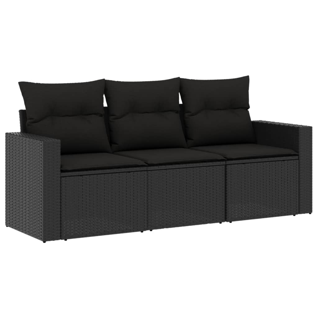 3 részes fekete polyrattan kerti ülőgarnitúra párnával (3250992)