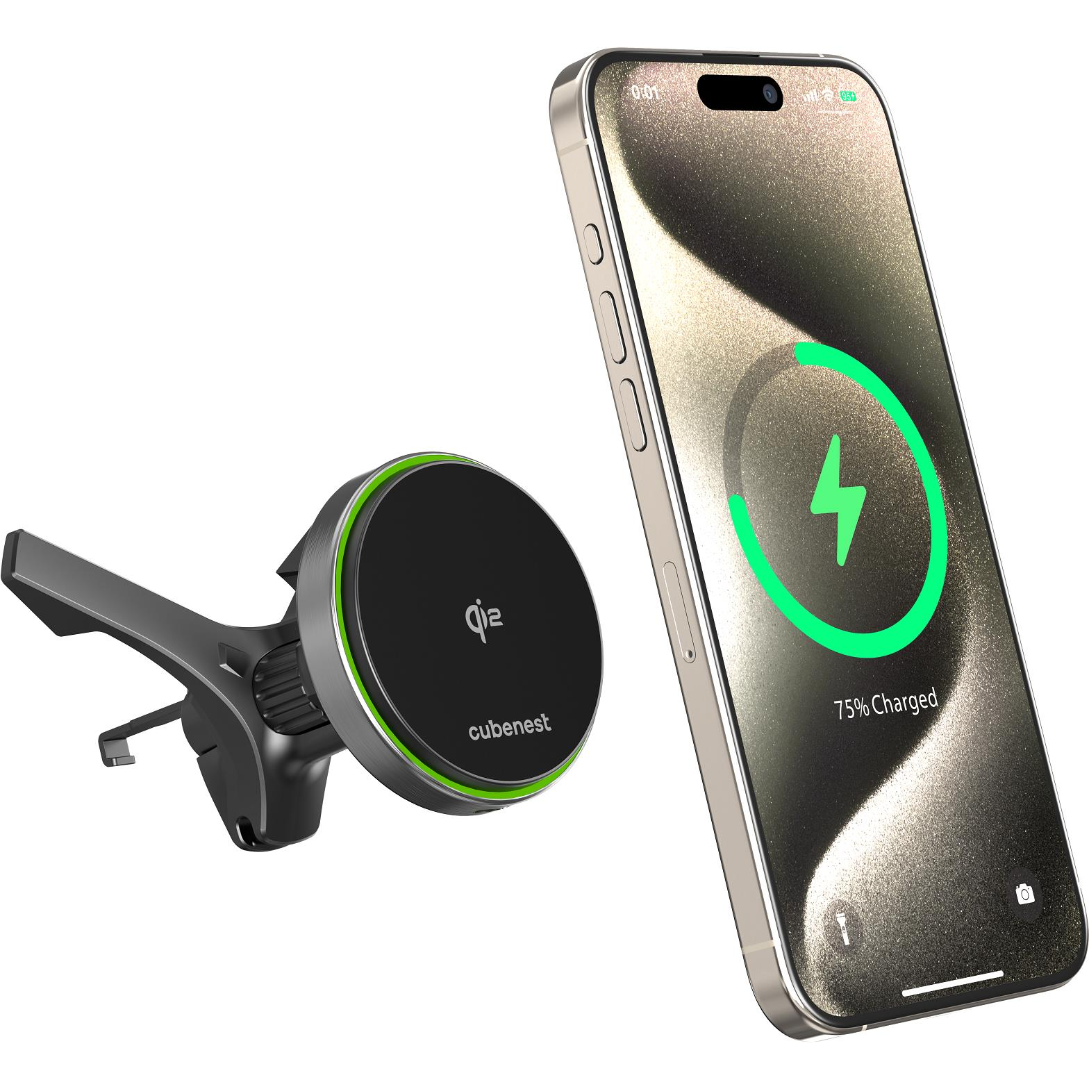 CubeNest Qi2 SQ1C0 MagSafe kompatibilis vezeték nélküli töltő + autós tartó (6974699971603)