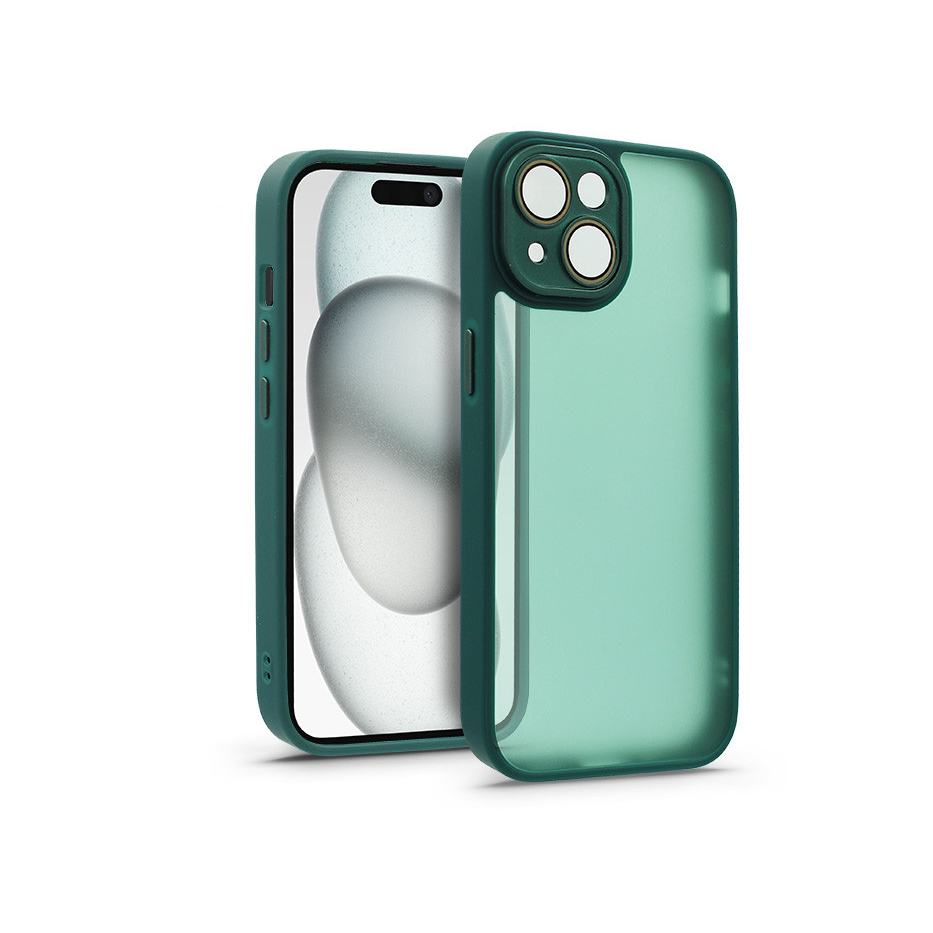Apple iPhone 15 hátlap kameravédő peremmel, lencsevédő üveggel - Variete - sötétzöld (HF239564)