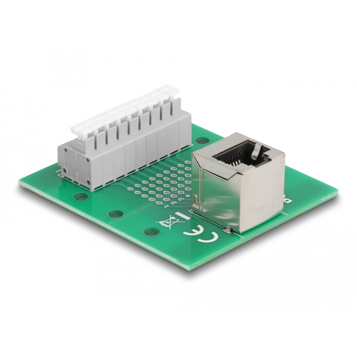 Delock RJ45 anya - Terminal block nyomógombbal hajlított DIN sínhez (66993) (66993)
