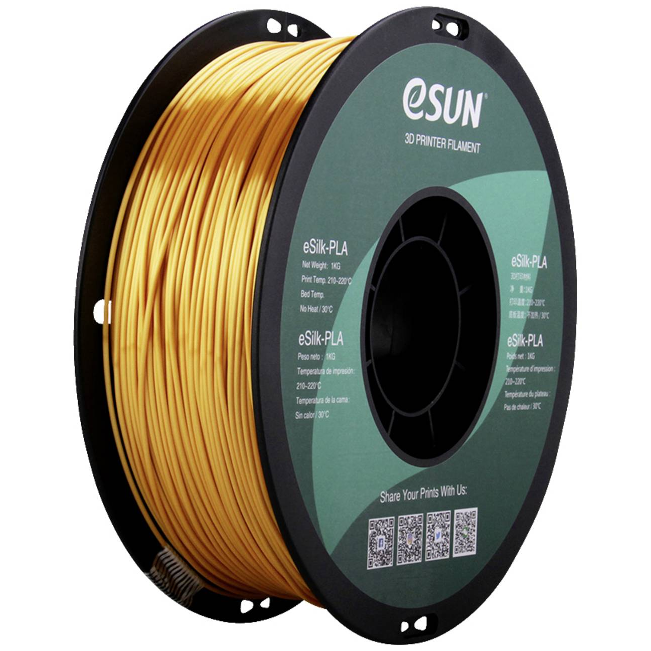 ESUN 3D nyomtatószál PLA műanyag 1.75 mm 1 kg Arany (fényes) (ePLA-Silk Gold) (ePLA-Silk Gold)
