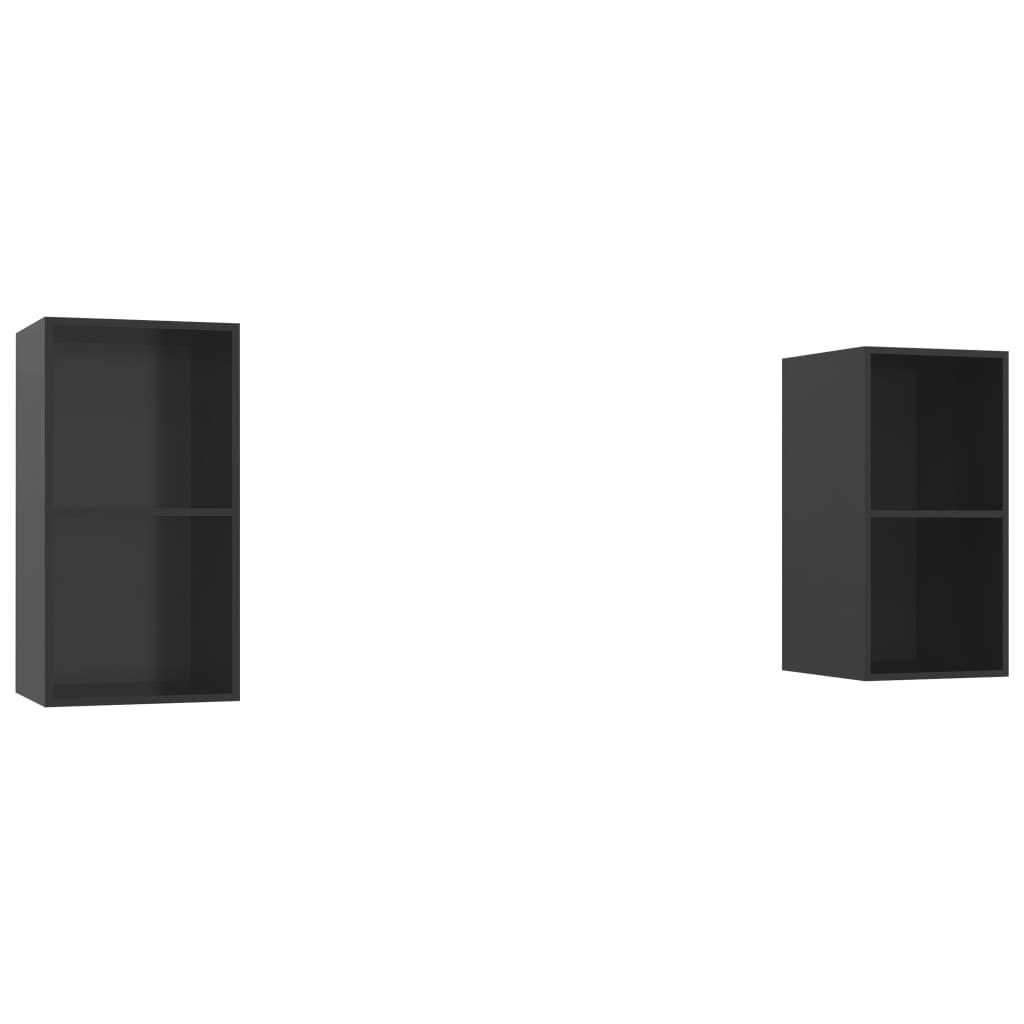 2 db magasfényű fekete forgácslap fali TV-szekrény (3079851)