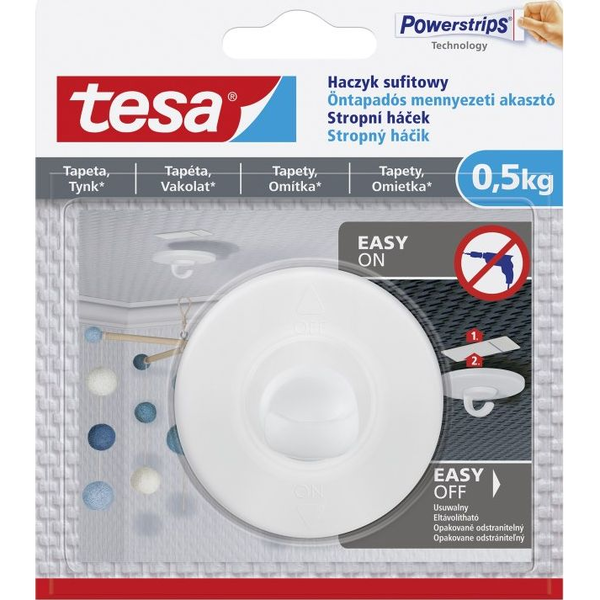 Tesa mennyezeti öntapadós akasztó tapéta vakolathoz forgatható fehér 0,5 kg