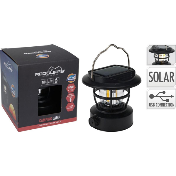 Redcliffs LATARKA LAMPA CAMPING CZARNA ŁADOWANIE USB I SOLAR REDCLIFFS