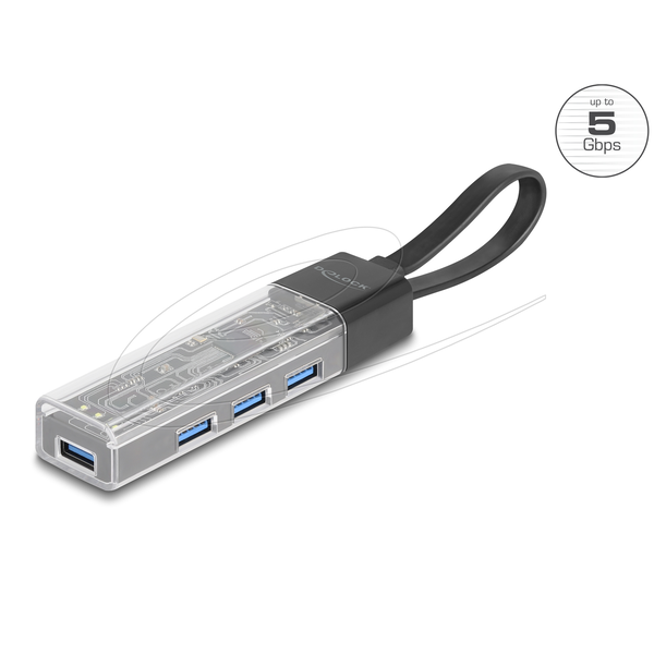 Delock 4 portos USB Hub 5 Gbps A-típusú USB vagy USB Type-C  porttal átlátszó házban (64335)