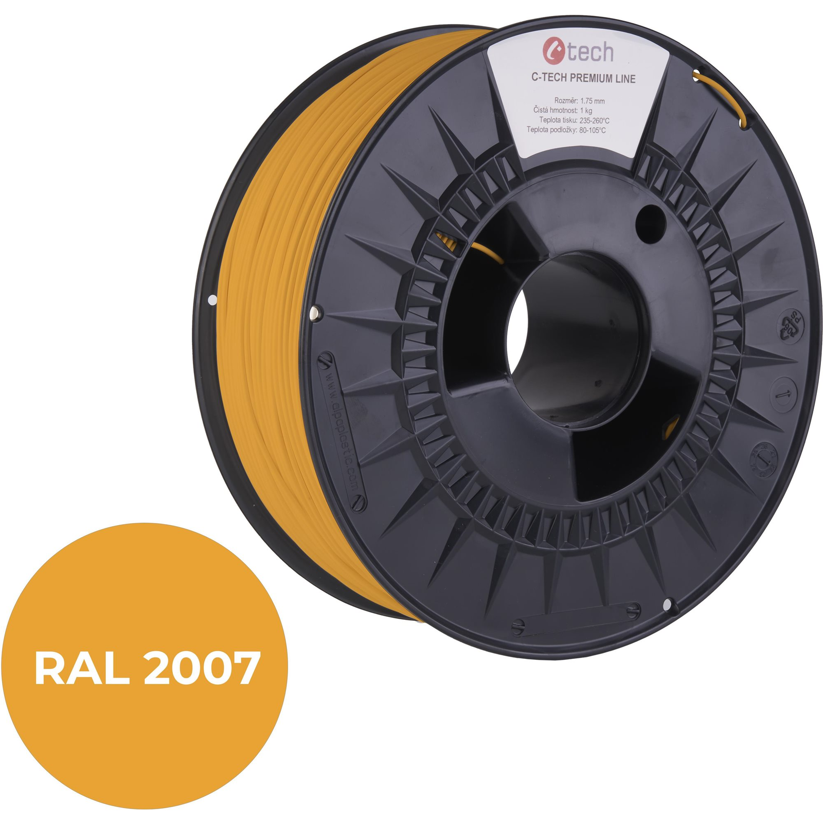 C-TECH PREMIUM LINE PLA 3D nyomtatószál, világító világos narancsszín RAL2007 (3DF-P-PLA1.75-2007)