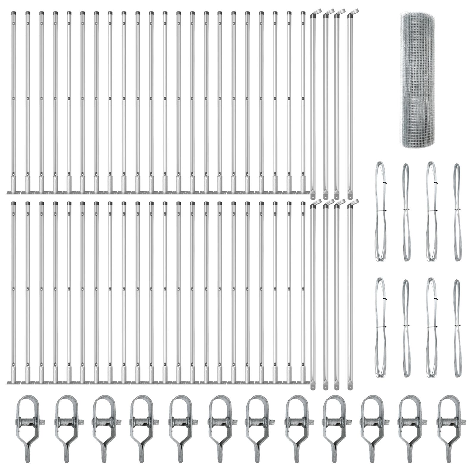 Horganyzott Drótkerítés 13 Hornyolt Oszloppal 0.4x100 m Horganyzott Acél (3352369)
