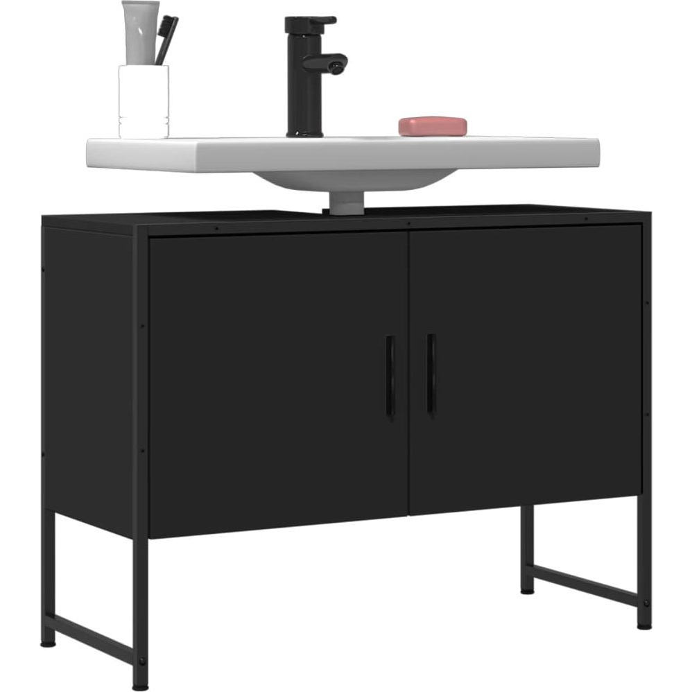 fekete szerelt fa fürdőszobai mosdószekrény 80 x 33 x 60 cm (842461 VidaXL)