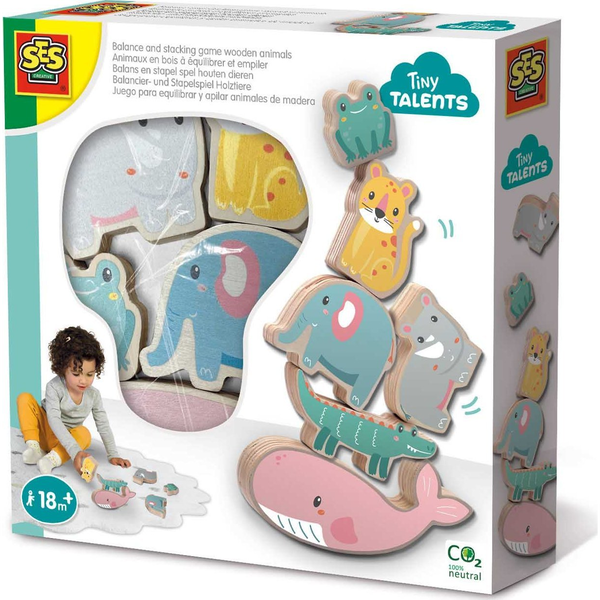 SES Creative Tiny Talents Balance and stacking game wooden animals играчка за моторна умение