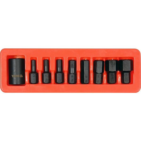 YATO Gépi Imbusz Bit Készlet 9 Részes 1/2" 6-19 mm Dugókulcs Adapterrel
