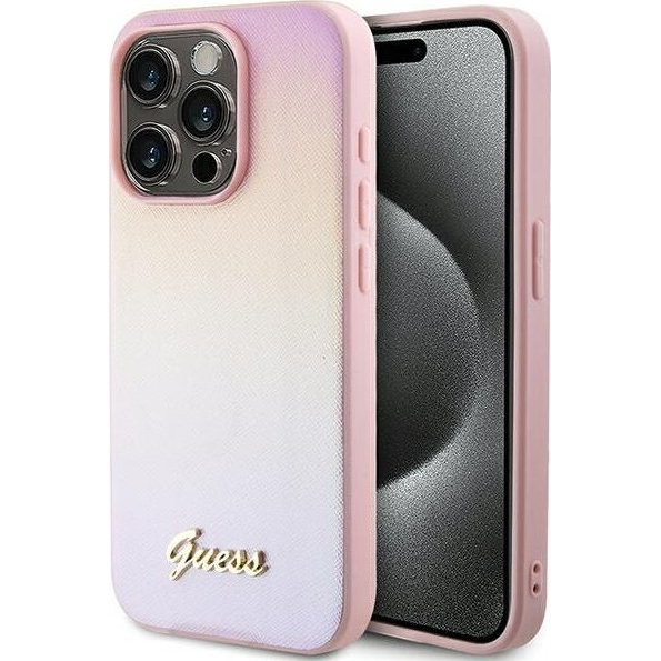Guess PU Leather Iridescent Metal Script iPhone 15 Pro Max tok, rózsaszín (GSM180452)