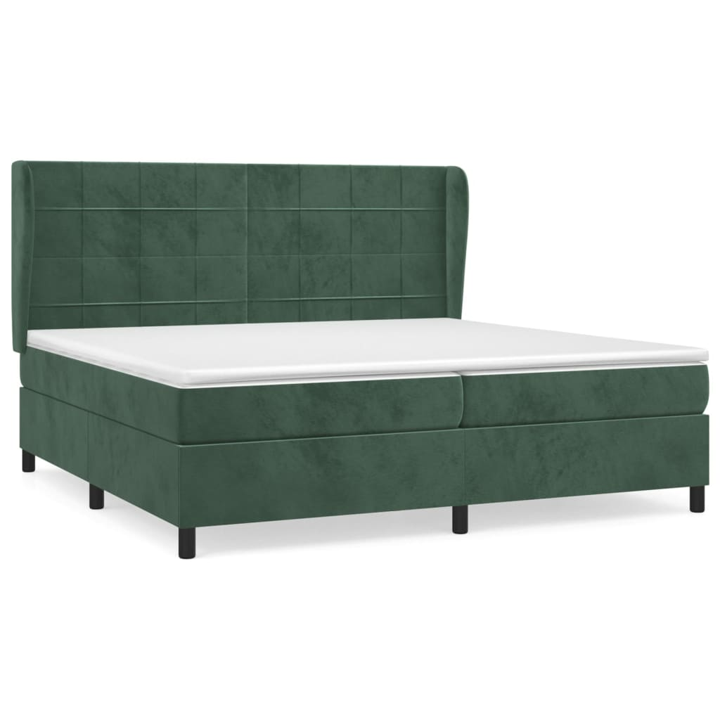 sötétzöld bársony rugós ágy matraccal 200x200 cm (3129234)