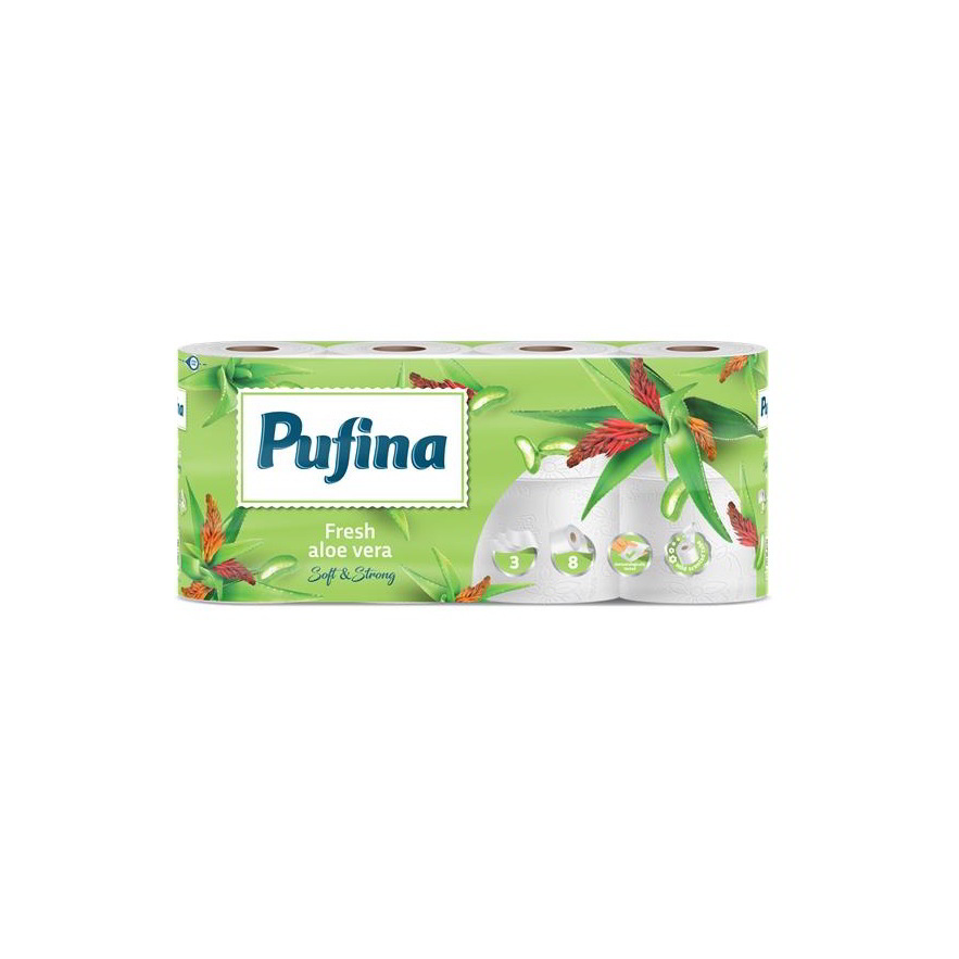Pehart Tec Grup S.A. Pufina Aloe Vera 3 rétegű Toalettpapír Aloe Vera illat (8 tekercs) (PP20754)