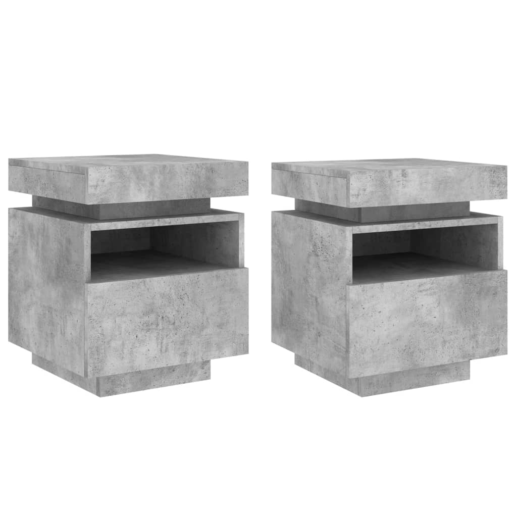 2 db betonszürke éjjeliszekrény LED-fényekkel 40x39x48,5 cm (836791)