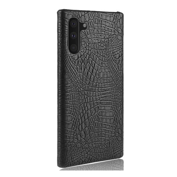 Műanyag telefonvédő (bőr hatású, krokodilbőr minta) FEKETE [Samsung Galaxy Note 10 (SM-N970F)] (5996457901074)