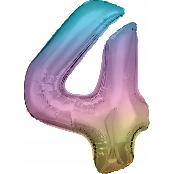 Óriás Szám Fólia Lufi - 4-es, 86 cm, Pasztell Szivárvány (9909702)