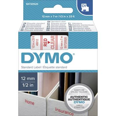 Feliratozó szalag Dymo 45012 12/7mm piros/átlátszó (S0720520)