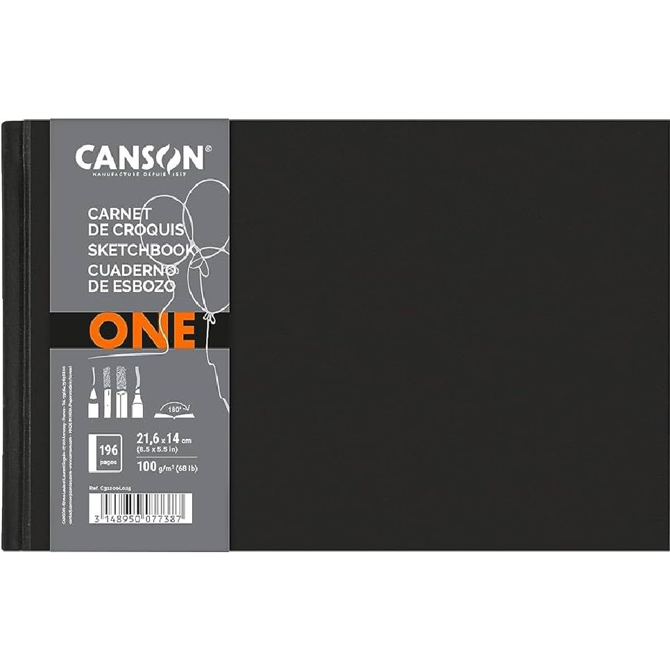 Canson One 196 lapos 21,6x14 cm fekvő tájolású sima rajzpapírfüzet - Fekete (C31200L025)