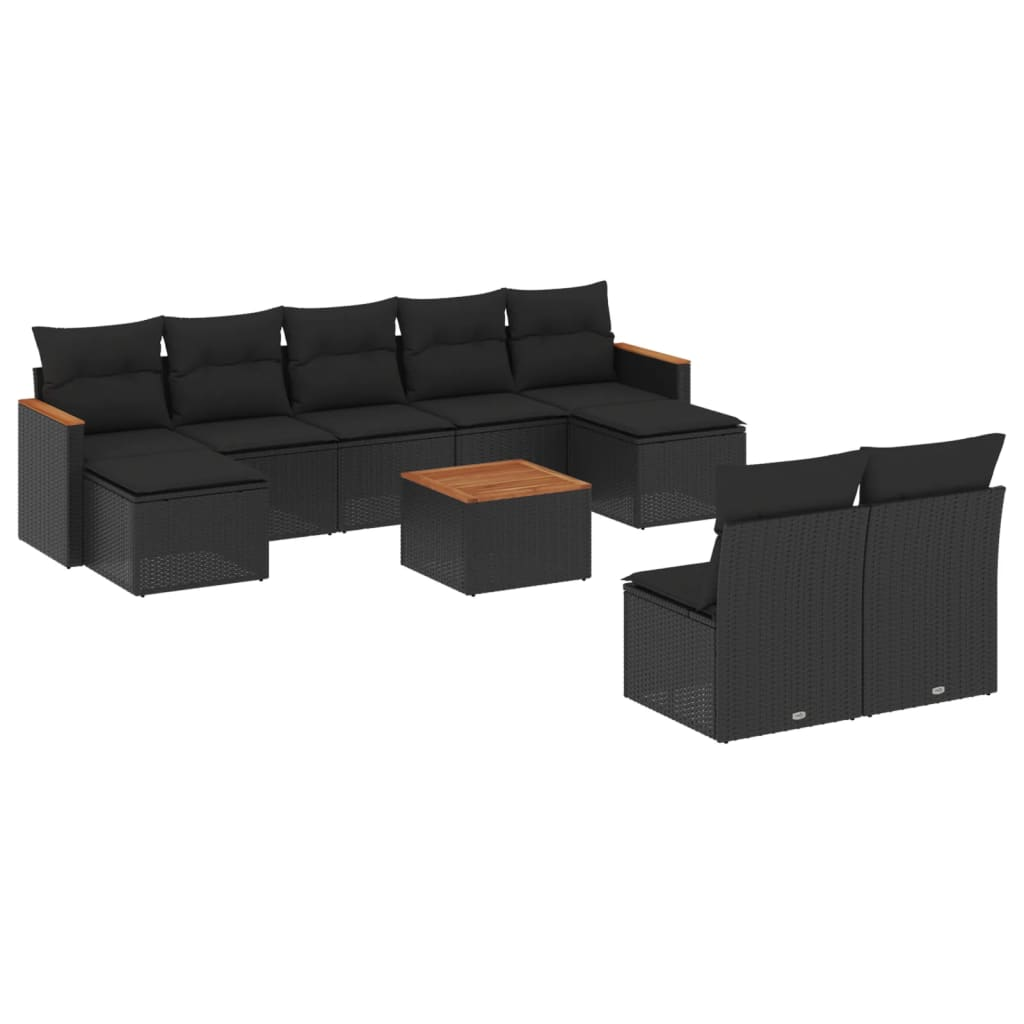 10 részes fekete polyrattan kerti ülőgarnitúra párnákkal (3258779)
