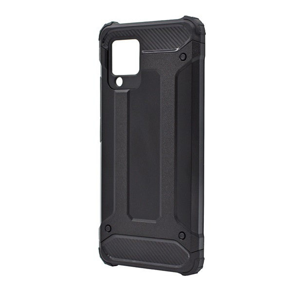 Defender műanyag telefonvédő (közepesen ütésálló, légpárnás sarok, szilikon belső, fémhatás) FEKETE [Samsung Galaxy A42 5G (SM-A425F)] (5996591042268)