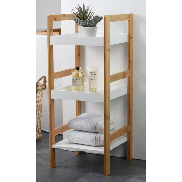  Bathroom Solutions Regał łazienkowy, BAMBUSOWY, 3-poziomowy, półka, szafka bambusowa na kosmetyki, akcesoria