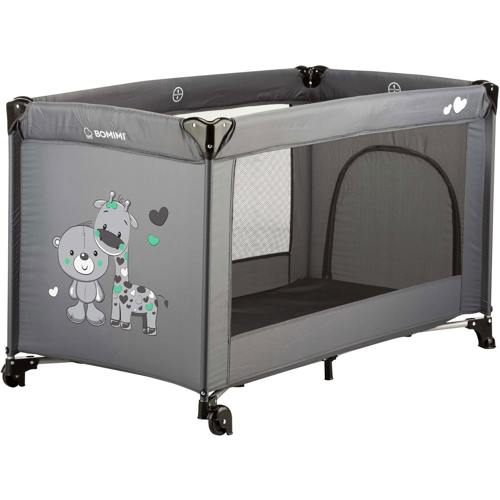 Bomimi MONDO Giraffe & Bear Utazóágy, antracit (8595673291944)