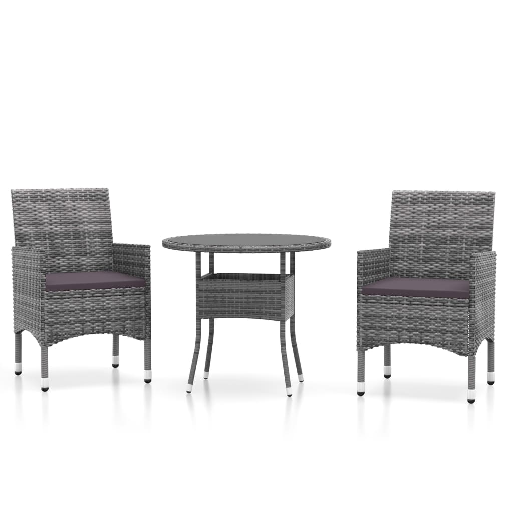 3 részes szürke polyrattan kerti étkezőgarnitúra (3058479)