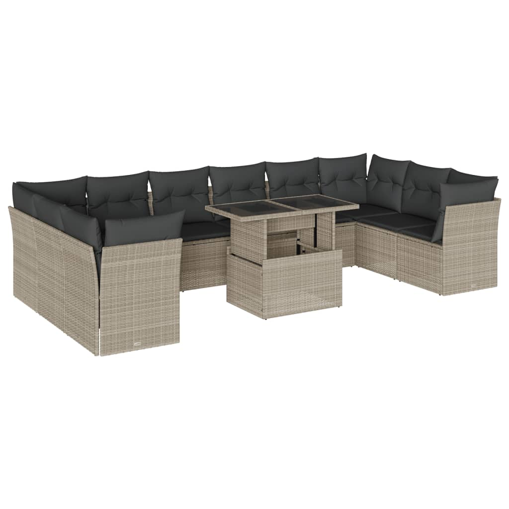 11 részes világosszürke polyrattan kerti ülőgarnitúra párnákkal (3266862)