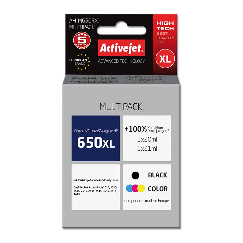 ActiveJet (HP 650 CZ101/CZ102) Tintapatron Tricolor + Fekete (AH-M650RX)