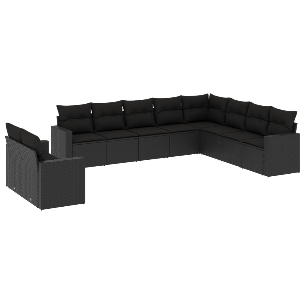 10 részes fekete polyrattan kerti ülőgarnitúra párnákkal (3219155)