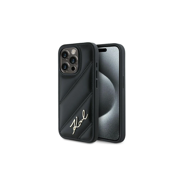 Karl Lagerfeld KLHCP14SPQDSMGK iPhone 14/15/13 6.1 készülékhez kemény tok Diagonal Quilted Script fekete