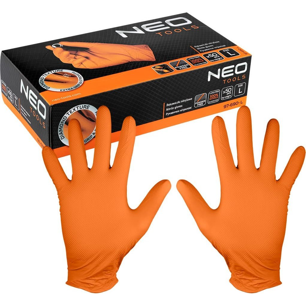 NEO 97-690-L Munkakesztyű, Perforált Nitril, Narancssárga, 50db, L (97-690-L)