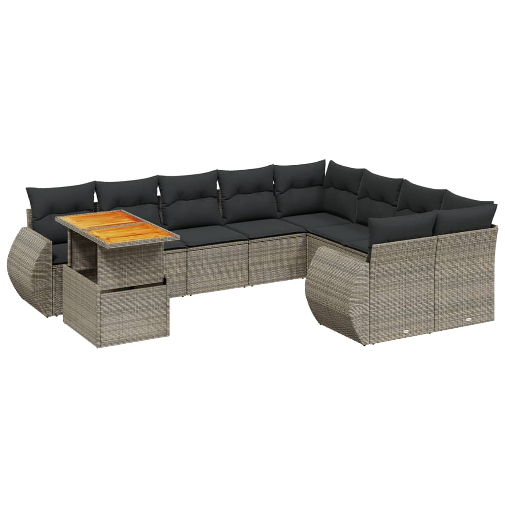 10 részes szürke polyrattan kerti ülőgarnitúra párnákkal (3272362)