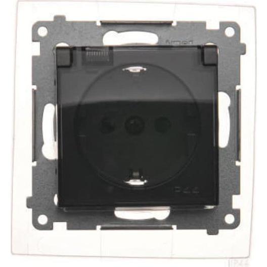  Kontakt-Simon Simon 54 Gniazdo Schuko do wersji IP44 z przesłonami z uszczelką ramki (moduł) 16A 250V klapka transp. czarny mat DGSZ1BZ.01/49A