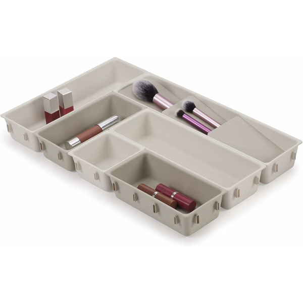 Joseph Joseph Viva 7 Piezas: Organizador Modular Para Maquillaje En Cajón, Bandejas Apilables Con Soporte Para Pinceles, Gris, 44.2 × 26.8 Cm