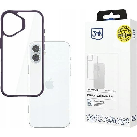 3mk Satin Armor Case+ átlátszó, TPU és PC anyagú telefontok Lila Apple iPhone 16 Plus (5903108597821)