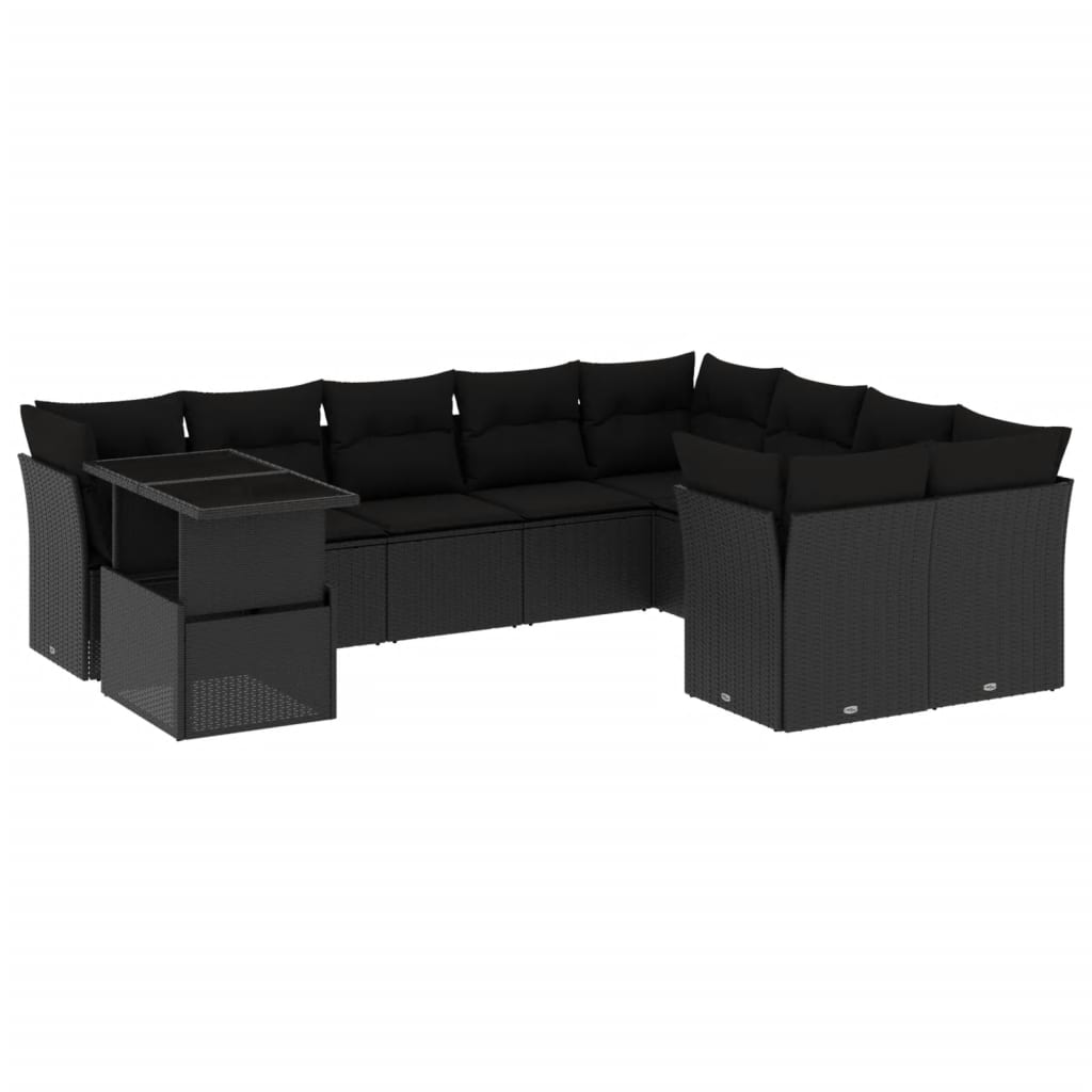 10 részes fekete polyrattan kerti ülőgarnitúra párnákkal (3266845)