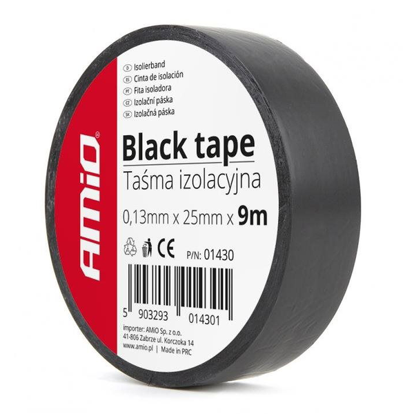 AMIO szigetelőszalag 25 mm × 9 m fekete