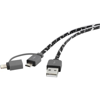 Renkforce USB 2.0 Csatlakozókábel [1x USB 2.0 dugó, A típus - 1x USB 2.0 dugó, mikro B típus, Apple Dock dugó Lightning] 20.00 cm Terepszínű Nagy rugalmasságú,